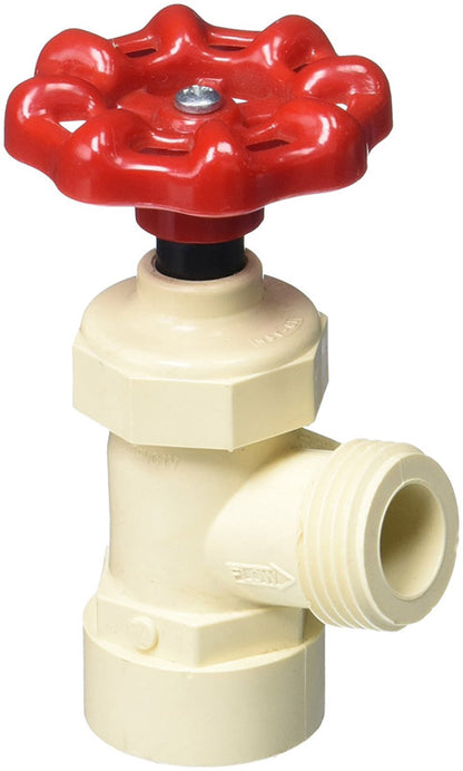 Emery Jensen plastic boiler drain valve, 3/4 inch size, used for plumbing boiler systems, made of durable plastic material.