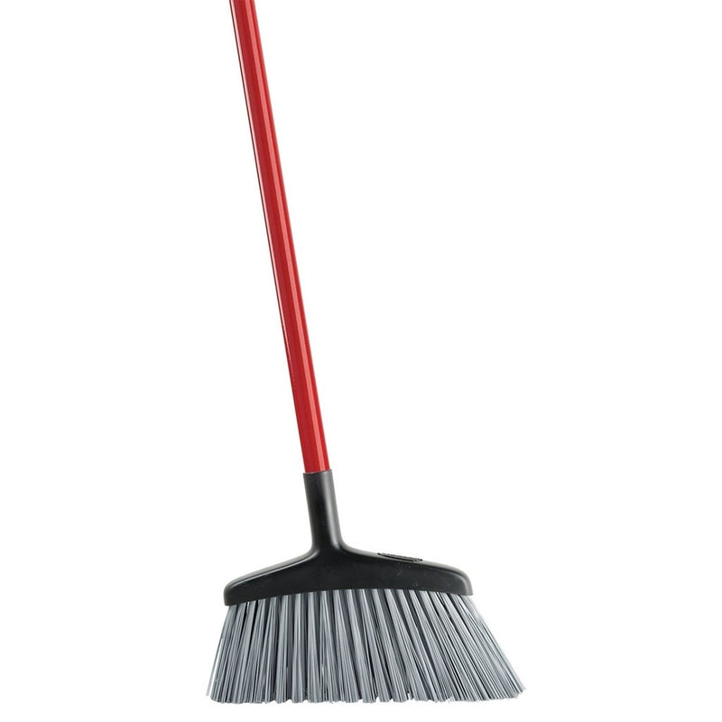 Set of six Emery Jensen plastic angle brooms, 15-inch stiff bristles for cleaning, arranged in a pack on a plain background.