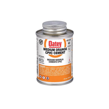 Emery Jensen Cement CPVC plastic cement and primer in a 4oz container, used for PVC pipe and fitting bonding.