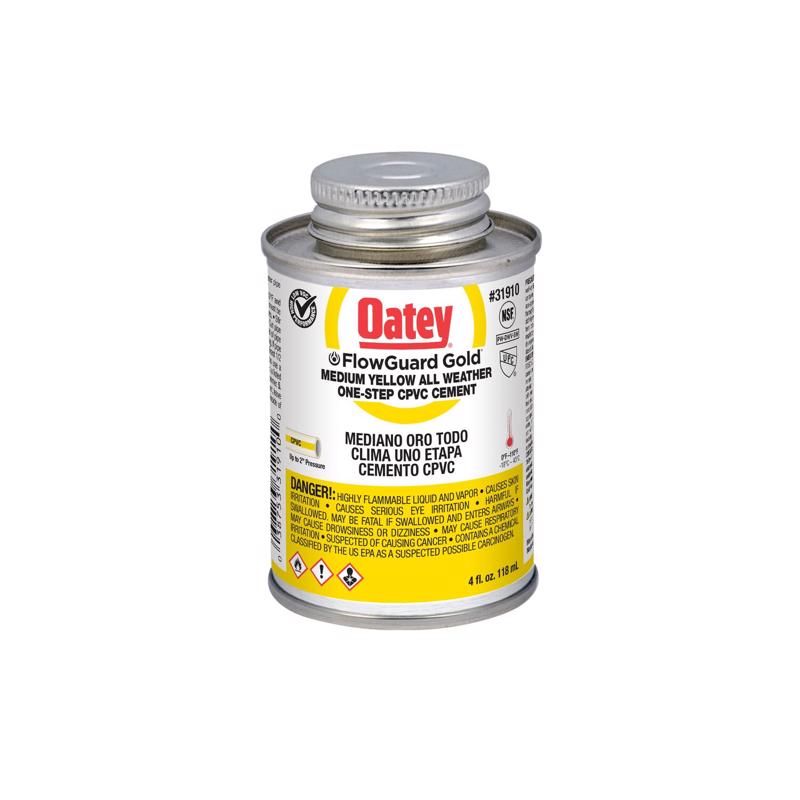 Emery Jensen Cement Flowguard 4oz plastic cement and primer for sealing and bonding surfaces, shown in a clear container.