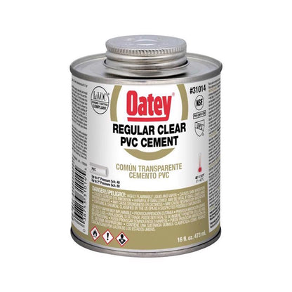 Emery Jensen plastic cement and primer in a 16oz container, suitable for PVC and plastic repair or bonding.