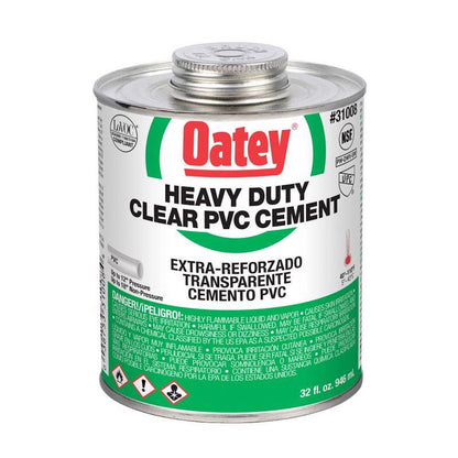 Heavy 32oz Emery Jensen PVC plastic cement and primer for durable plastic pipe bonding and sealing.