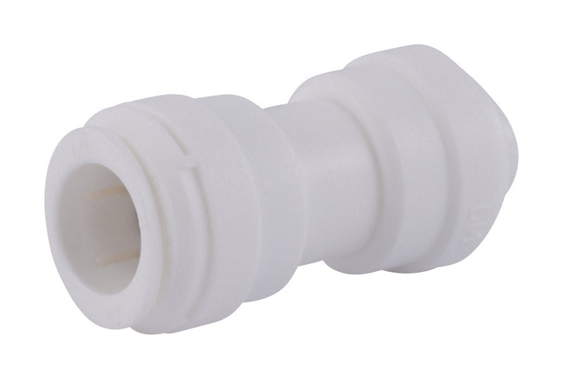 Emery Jensen QC RDC plastic push-fit coupling, 1/2 inch by 3/8 inch OD, for plumbing connections with push-fit design.