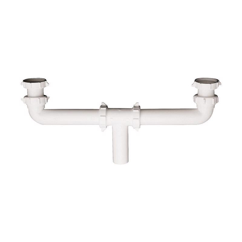 Plastic center outlet waste pipe, 16-inch size by Emery Jensen, shown with smooth white surface and durable construction.