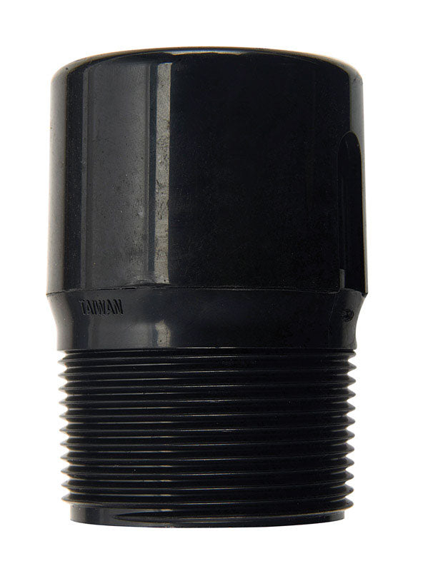 Emery Jensen plastic inline vent ABS 1-1/2-inch MPT fitting for ventilation or plumbing applications.
