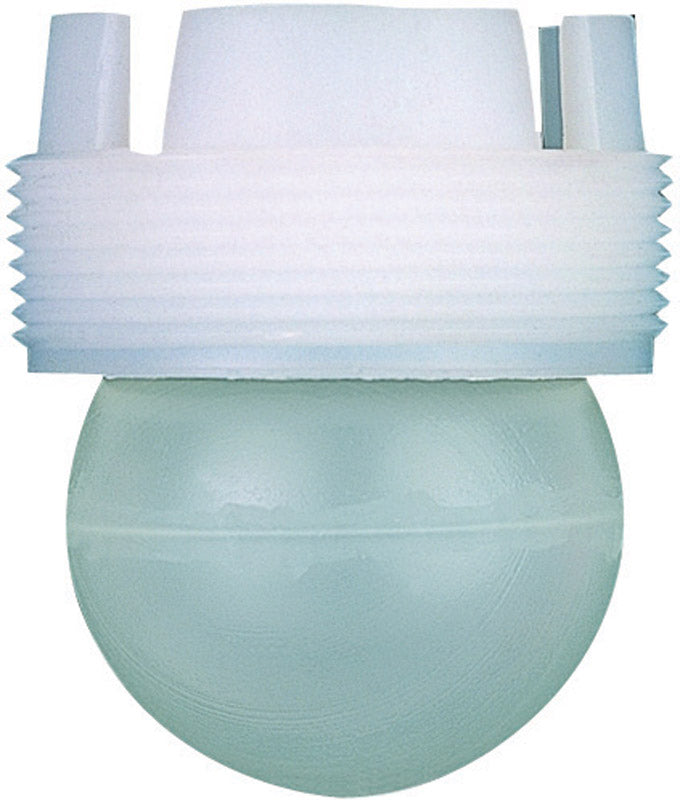 Emery Jensen plastic drain parts backwater device 2-inch IPS for plumbing protection, shown in a close-up image.