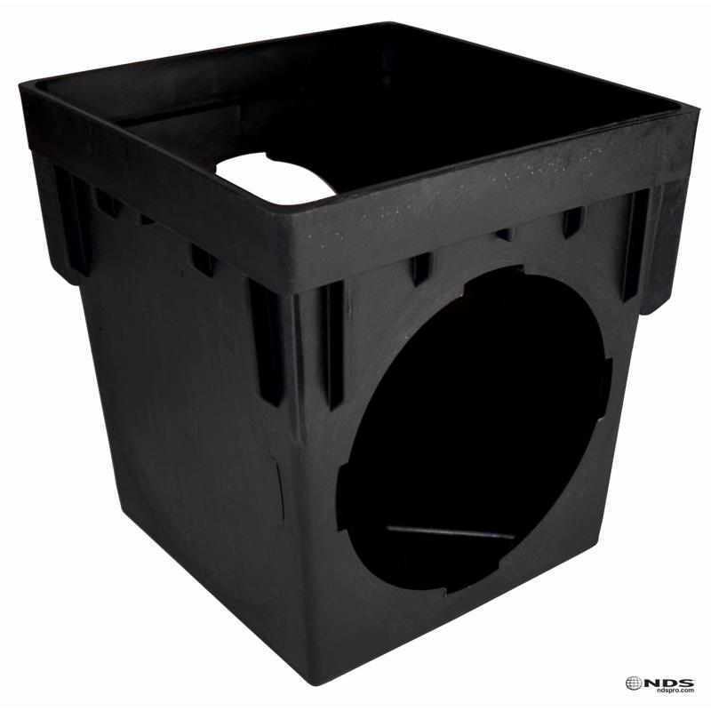 Square HD plastic basin with two holes, 9 inches, from Emery Jensen, shown with drain parts for plumbing installation.