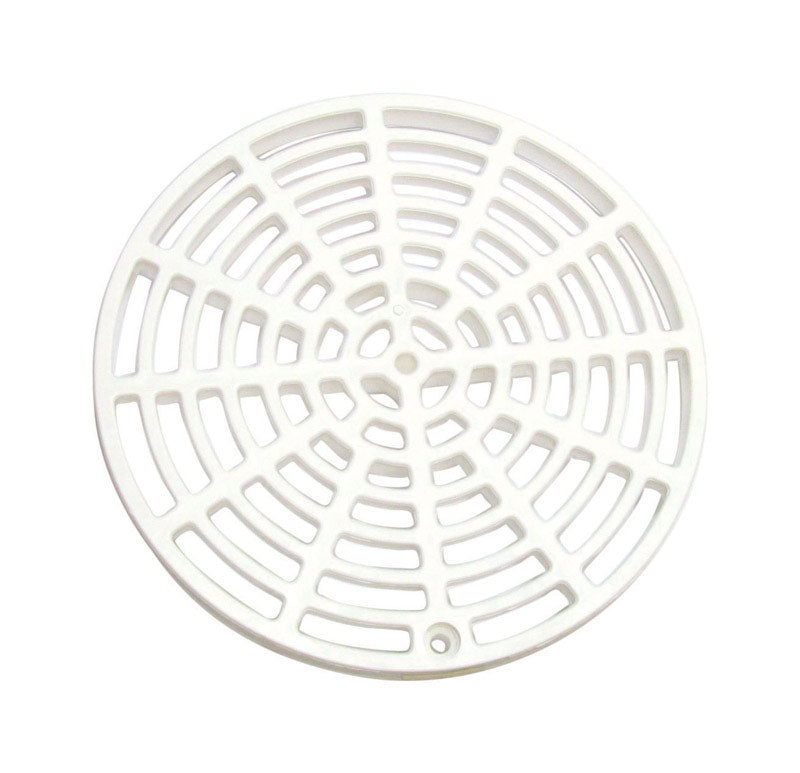 Emery Jensen CVR floor drain part in plastic, 6.12 inches by 3/8 inch wide, designed for plumbing and drainage systems.