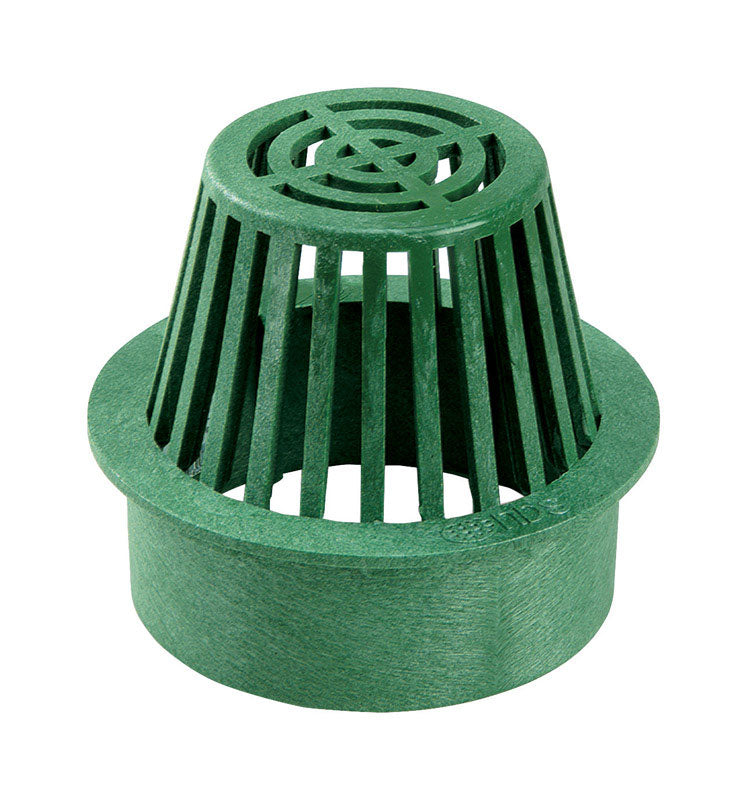 Green 6-inch plastic drain grate by Emery Jensen, heavy-duty durable plastic drain part for plumbing and drainage systems.