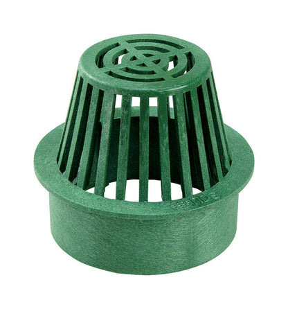 Green 6-inch plastic drain grate by Emery Jensen, heavy-duty durable plastic drain part for plumbing and drainage systems.