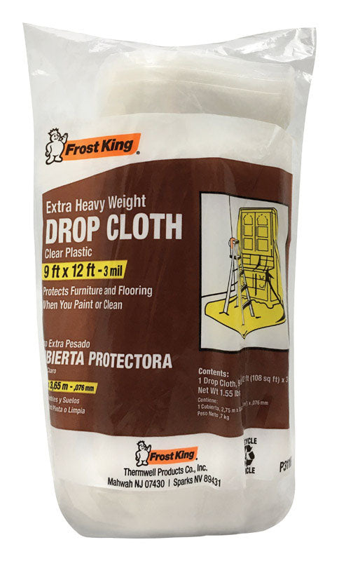 Pack of 12 Emery Jensen plastic drop cloths, 9x12 feet, 3 mil thick, ideal for painting and household protection.