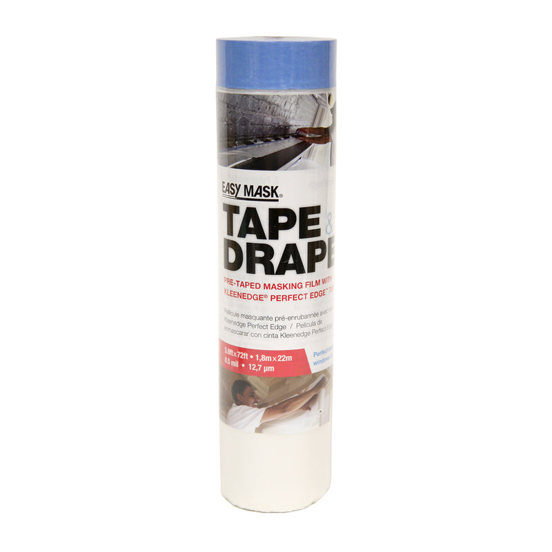 Plastic drop cloths by Emery Jensen, 5.9' x 72', taped edges ideal for painting and surface protection.