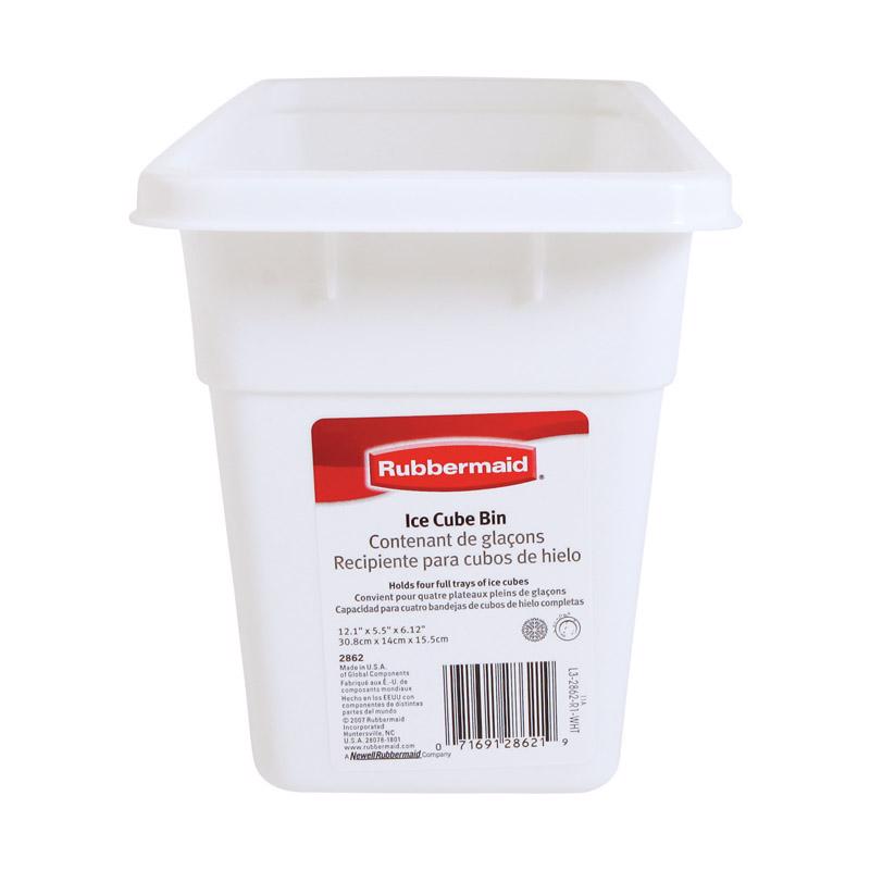 White Emery Jensen plastic food storage ice bin measuring 11.5x4.75x6 inches for efficient ice and food storage.