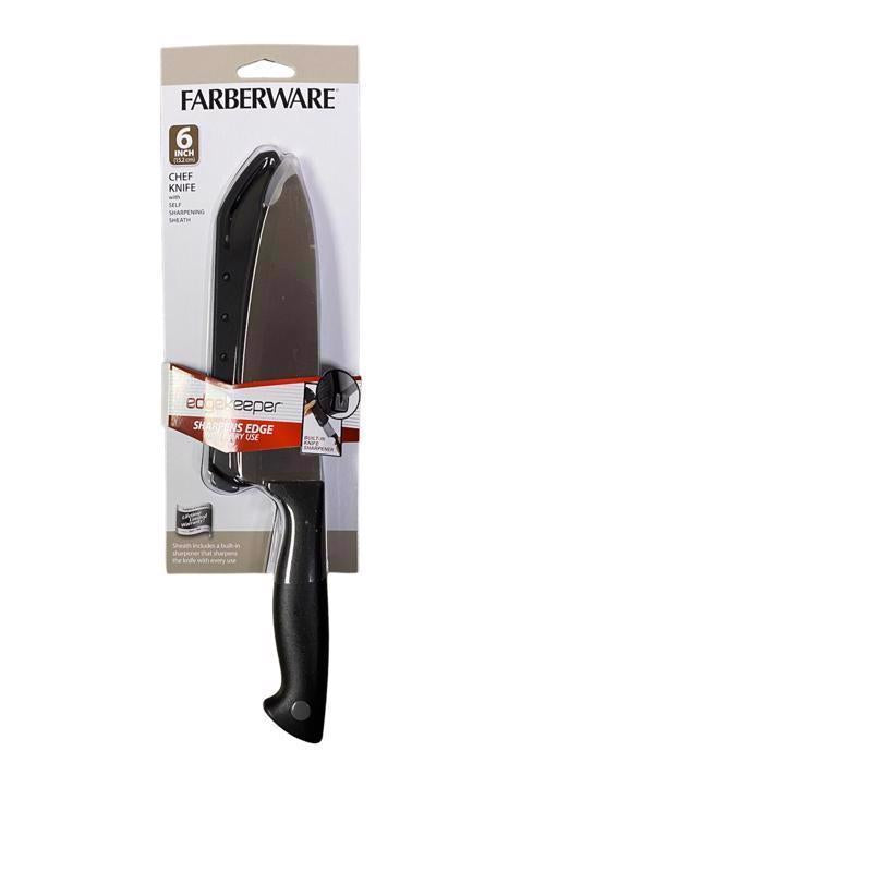 Emery Jensen 6-inch stainless steel chef knife with a plastic handle, open stock, suitable for professional and home kitchen use.