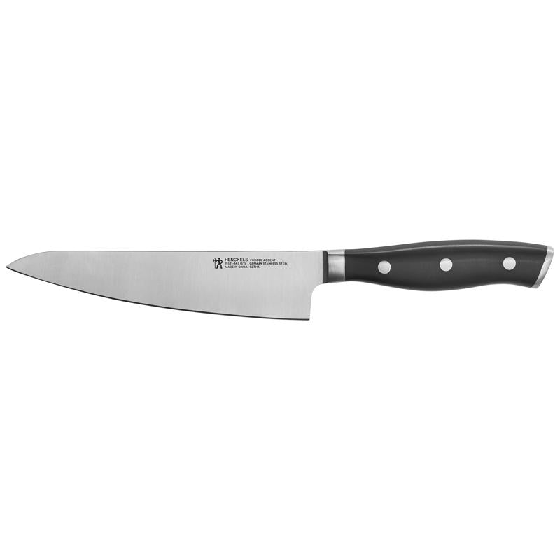 Emery Jensen 5.5-inch plastic handle open stock prep knife with black and silver blade for kitchen tasks.