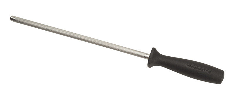 Emery Jensen Sharp Steel 9-inch henckels with plastic handle, open stock kitchen knife on a white background.