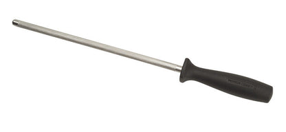 Emery Jensen Sharp Steel 9-inch henckels with plastic handle, open stock kitchen knife on a white background.