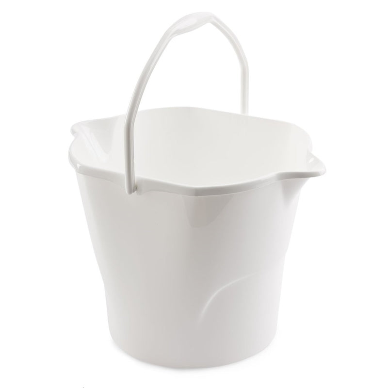 White oval 3-gallon plastic bucket by Emery Jensen, sturdy container for storage or mixing applications.