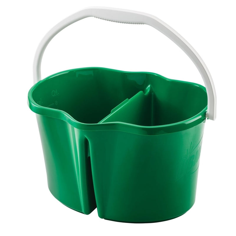 Green 4-gallon plastic pail by Emery Jensen for cleaning and rinsing, with a sturdy handle and durable construction.