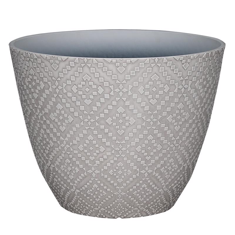 Cream Dylan planter by Emery Jensen, 15-inch plastic resin and foam planter with a smooth finish and modern design.
