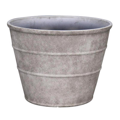 16-inch Emery Jensen planter made of plastic resin and foam with a stone finish, designed for indoor or outdoor use.