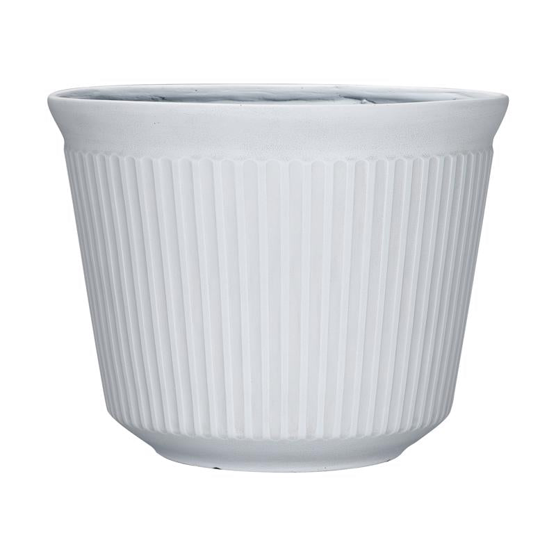Emery Jensen PLNTR Finola round white plastic resin and foam 12-inch pool float with smooth surface and buoyant design.
