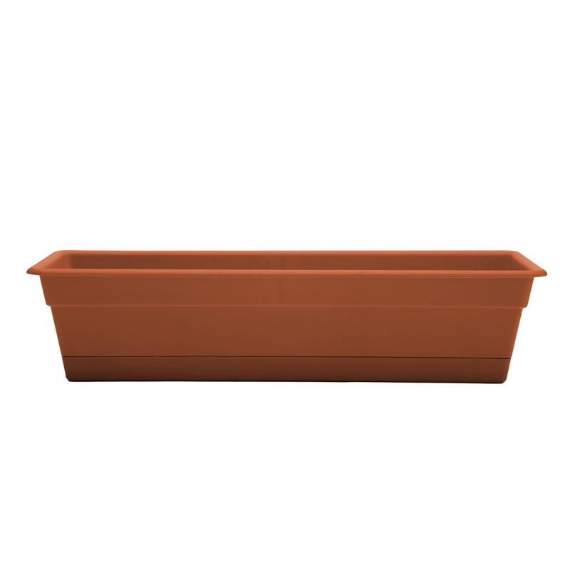 Emery Jensen 24-inch terracotta plastic resin and foam window box for outdoor garden or balcony decoration.