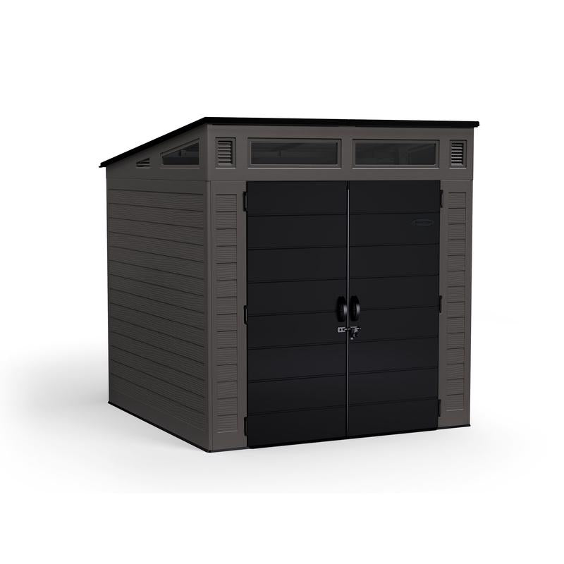 Emery Jensen outdoor plastic shed Peppr 317CF with a sturdy design, ideal for garden storage and outdoor organization.