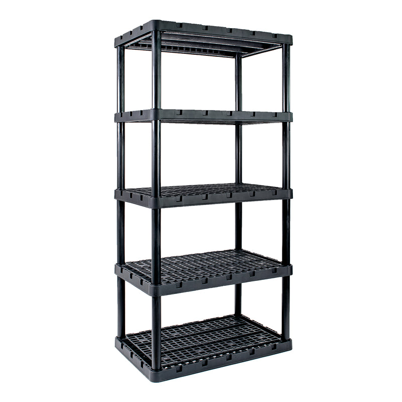 Emery Jensen plastic shelving unit in black, 72x36x24 inches, sturdy storage solution with multiple shelves for organizing.