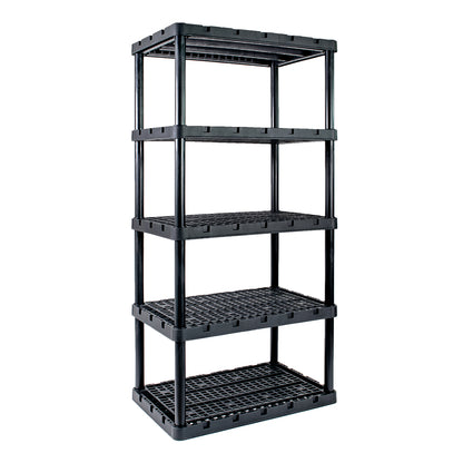 Emery Jensen plastic shelving unit in black, 72x36x24 inches, sturdy storage solution with multiple shelves for organizing.