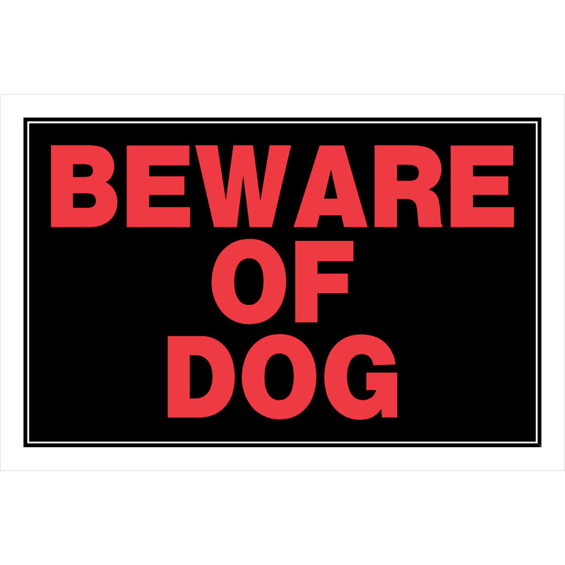 Set of six Emery Jensen plastic beware of dog signs, 8x12 inches, warning signs for property security.