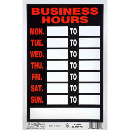 BUSINESS HOUR SIGN 12X8" - Pack of 6