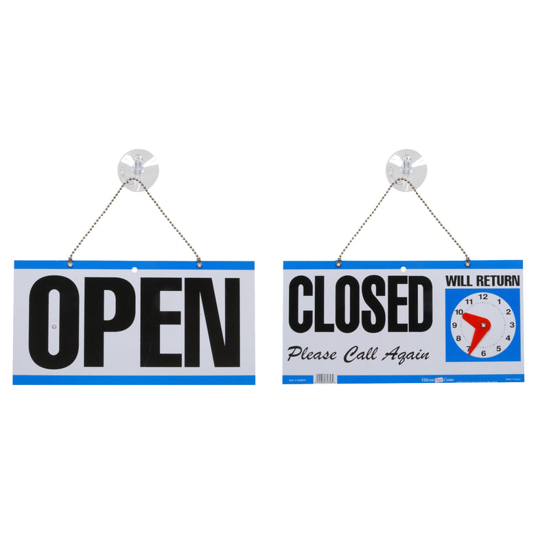Set of three plastic clock sign decals, 6x12 inches, with open/close symbols, from Emery Jensen for signage or display use.