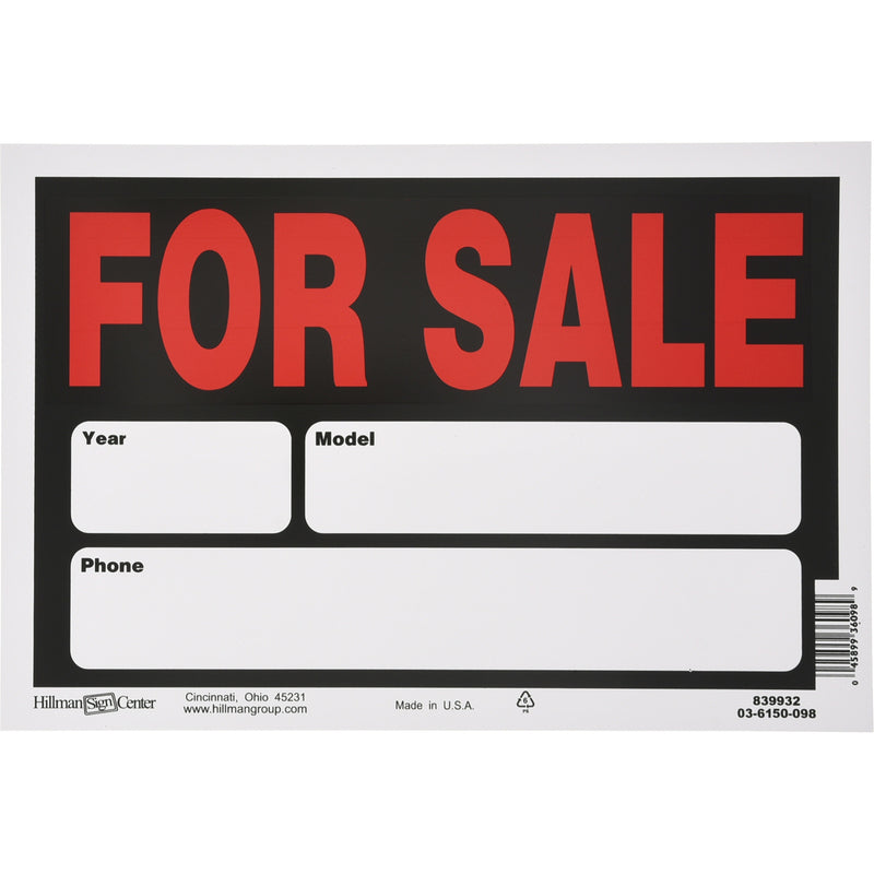 Six Emery Jensen plastic signs for sale auto signs, 8x12 inches, durable outdoor signage for vehicle-related advertising or notices.