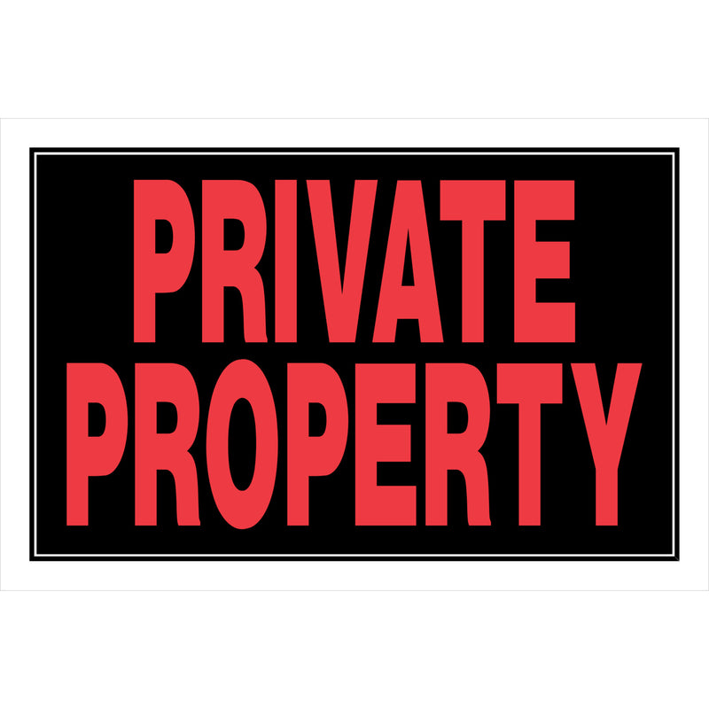 Set of six Emery Jensen plastic signs with "Private Property" text, measuring 8x12 inches, for private property signage.