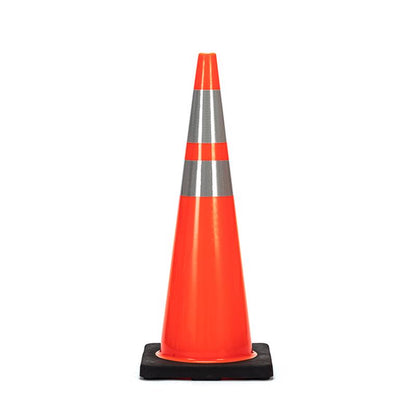 Orange 36-inch plastic safety cone from Emery Jensen, used for warning and traffic control.