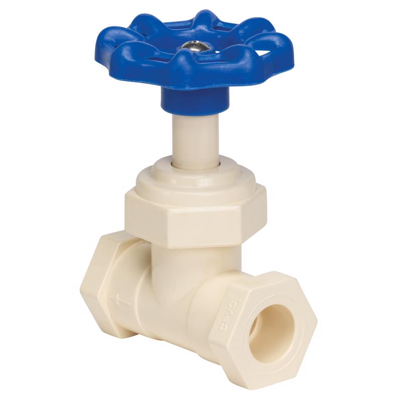 Emery Jensen CPVC 1/2-inch plastic valve stop with shut-off and waste features for plumbing applications.