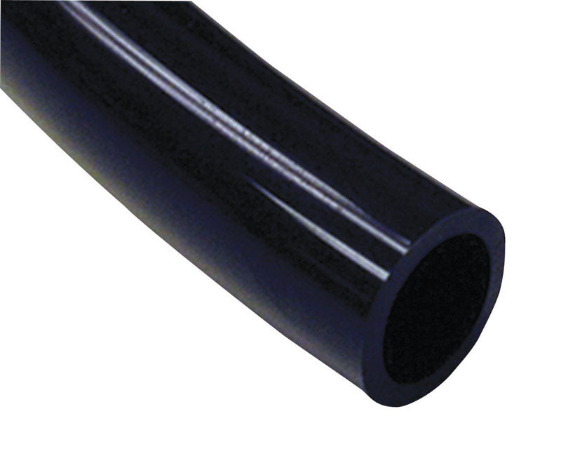 Black vinyl plastic tubing by Emery Jensen, 1/2 inch inner diameter and 5/8 inch outer diameter, shown in a close-up image.
