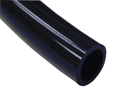 Black vinyl tubing from Emery Jensen, 3/4 inch by 1 inch plastic tubing, shown coiled and ready for use.