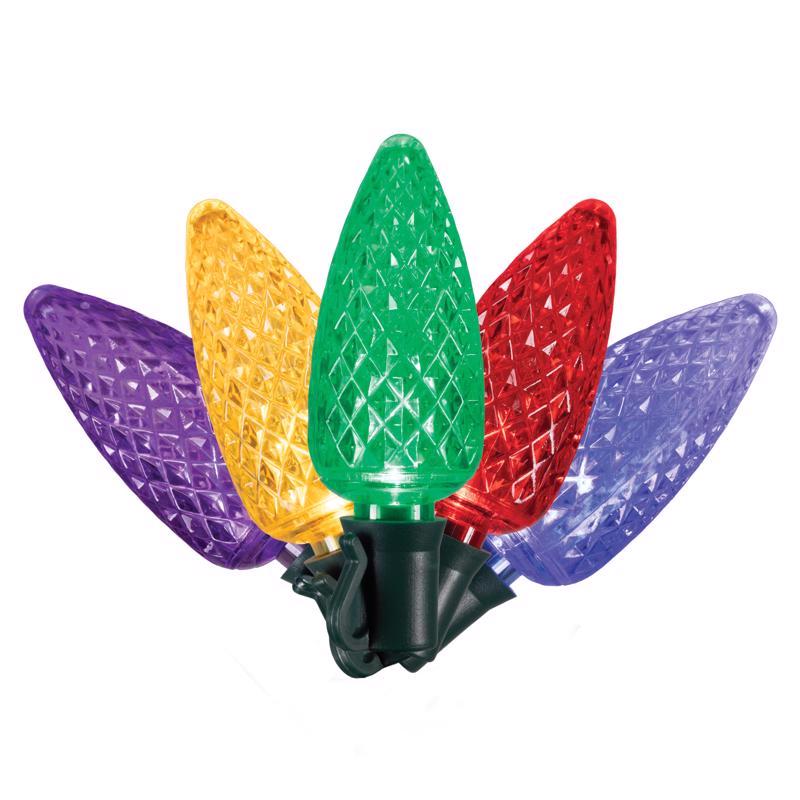 Emery Jensen Platinum LED C Sets C9 Christmas lights in a 25-count string, warm white bulbs, ideal for holiday decorating.