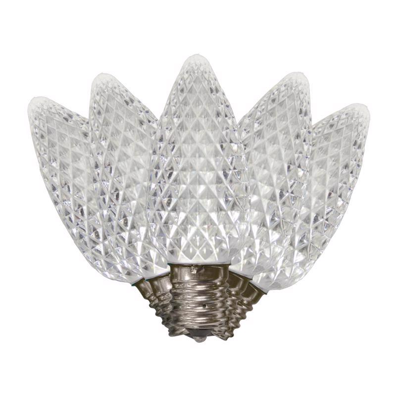 Emery Jensen Platinum LED C Sets C9 Lights, 25-count in warm white for festive holiday decorating.
