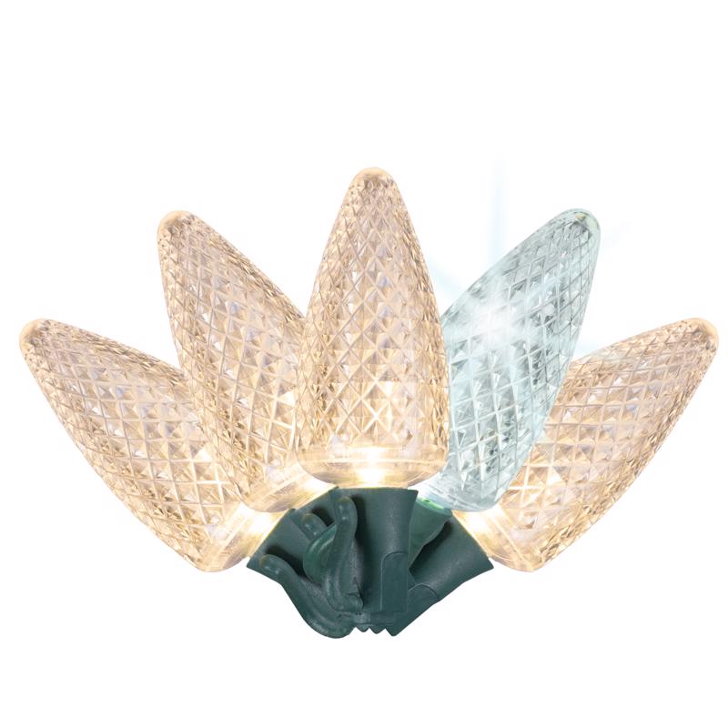 Emery Jensen Platinum LED C Sets C9 Lights, warm white, 25-count string of decorative holiday string lights.