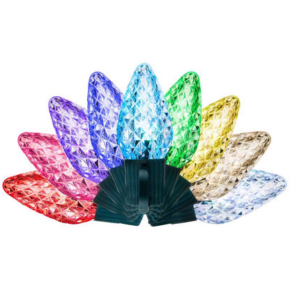 Emery Jensen PLTNM CMAS Lights 50-pack platinum LED C sets arranged for holiday lighting display