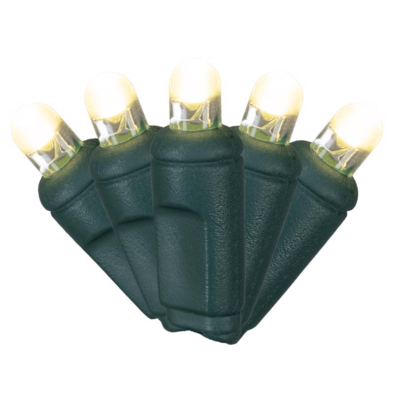 Emery Jensen Platinum LED Minis Christmas lights, warm white, 50-count string, ideal for holiday decorating and festive displays.