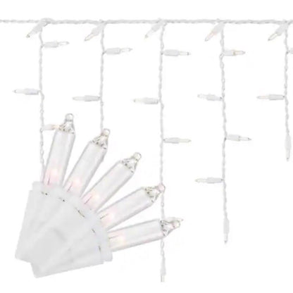 Emery Jensen Platinum LED Nets and Icicle lights in warm white, 100-count decorative string lights for festive decor.