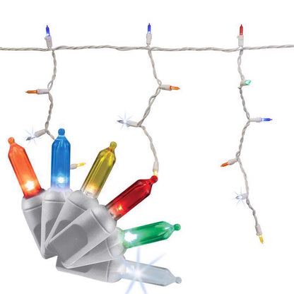 Emery Jensen Platinum LED Icicle Nets, 100 count, decorative silver LED string lights with icicle design for holiday decor.