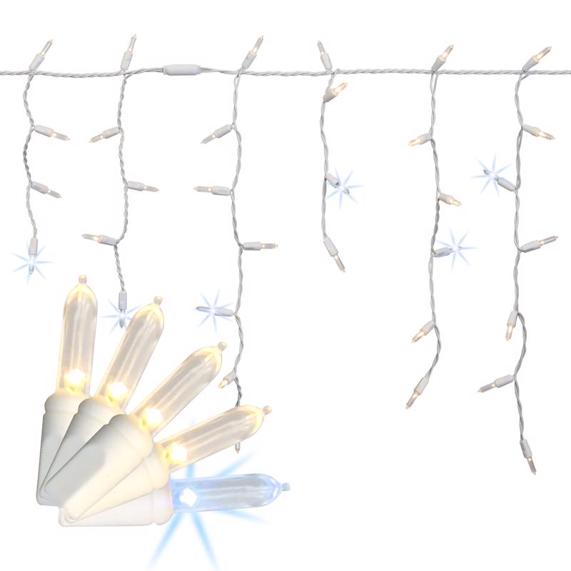 Emery Jensen Platinum LED Icicle Lights, 100-count warm white net lights hanging with icicle design for holiday decoration