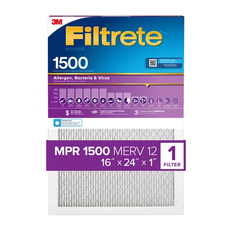 Pack of four Emery Jensen pleated 1-inch air filters, 16x24x1 inches, with 1500 MPR for HVAC air purification.
