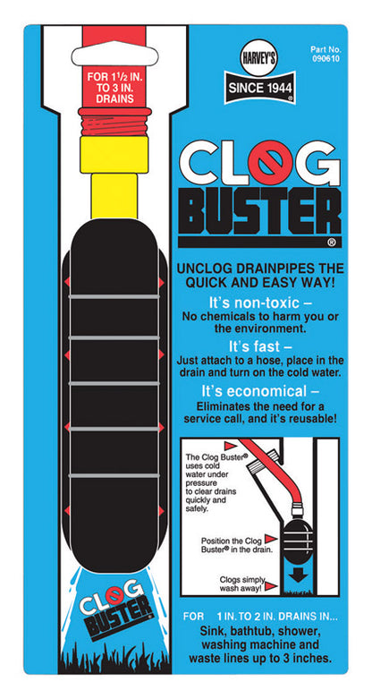 Emery Jensen ClogBuster 1-2 inch plunger for unclogging drains with a durable rubber cup and sturdy handle.