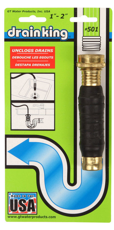Emery Jensen drain unclogger plunger, 1 to 2 inches, with rubber cup and wooden handle for clearing clogged drains.